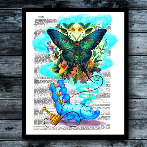 Smoking Caterpillar Daydreams Wild Alice Wonderland Pipe Dreams Luna Moth Art - Picture 1 of 5